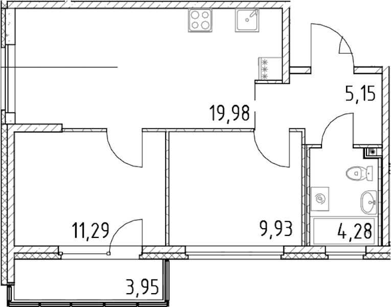 2-комнатная квартира 50.63 м², 19/23 эт., ЖК «Город Первых»